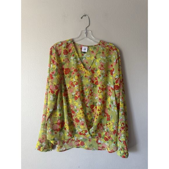 CABI Playground Blouse Women’s Size Large Style #6503 Floral Print Sheer Bright - Picture 1 of 7